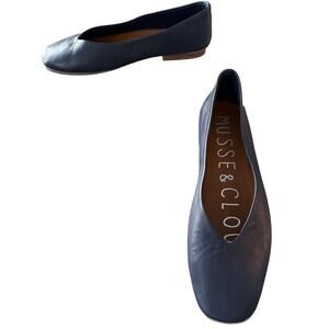 NEW Musse & Cloud Navy Leather Cary Slip On Square Toe Ballet Flats 9/9.5 EUR 40